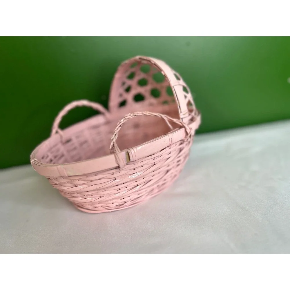 Vintage Pink Wicker Bassinet Basket Nursery Decor Baby Shower Gift Basket Hooded